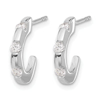 14k White Gold Diamond J-Hoop Post Earrings-EM5494-033-WA
