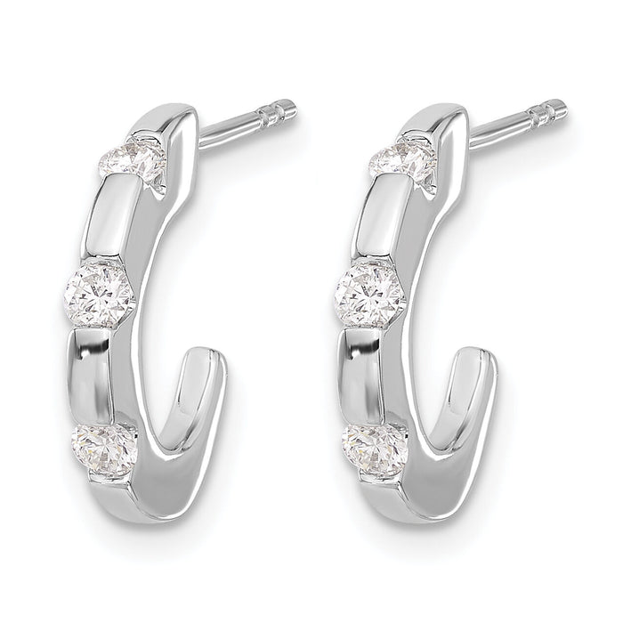 14k White Gold Diamond J-Hoop Post Earrings-EM5494-033-WA