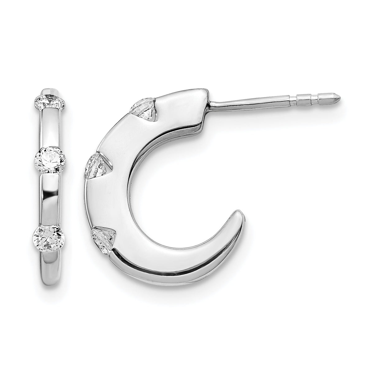 14k White Gold Diamond J-Hoop Post Earrings-EM5494-033-WA