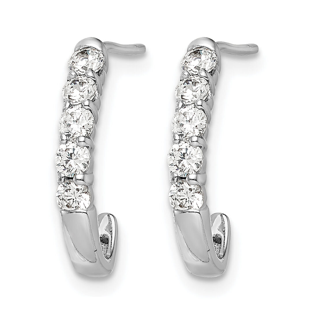 14k White Gold Diamond J-Hoop Post Earrings-EM5495-050-WA