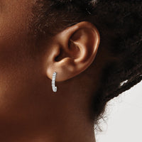 14k White Gold Diamond J-Hoop Post Earrings-EM5495-050-WA