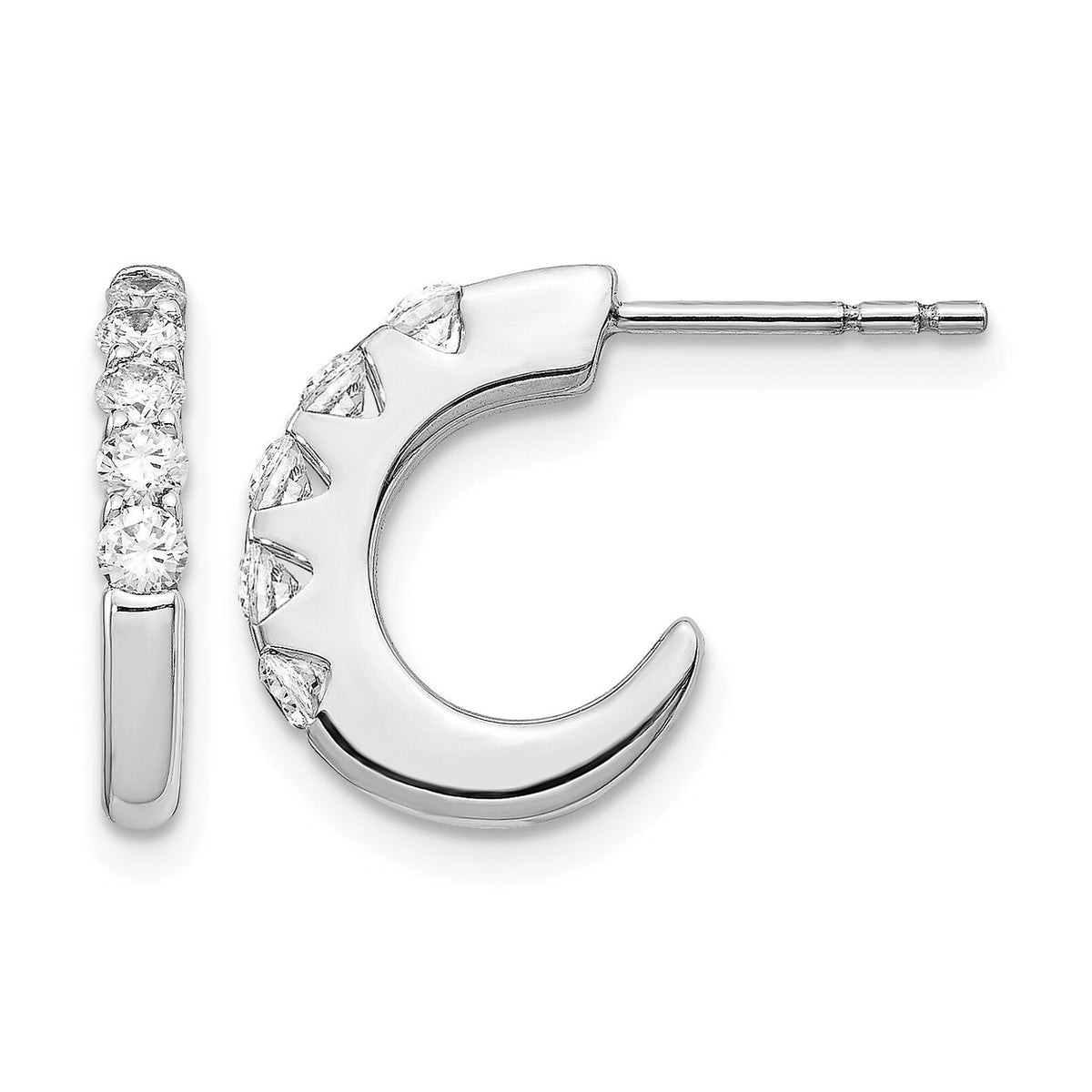 14k White Gold Diamond J-Hoop Post Earrings-EM5495-050-WA