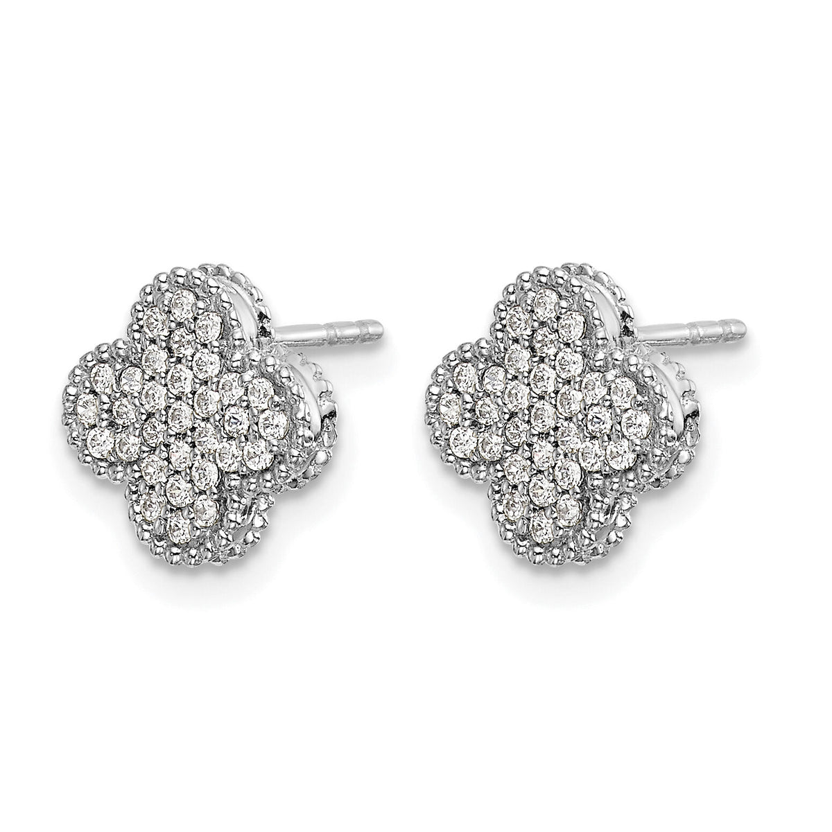 14k White Gold Diamond Quatrefoil Post Earrings-EM5500-033-WA