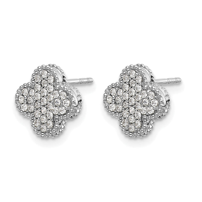14k White Gold Diamond Quatrefoil Post Earrings-EM5500-033-WA