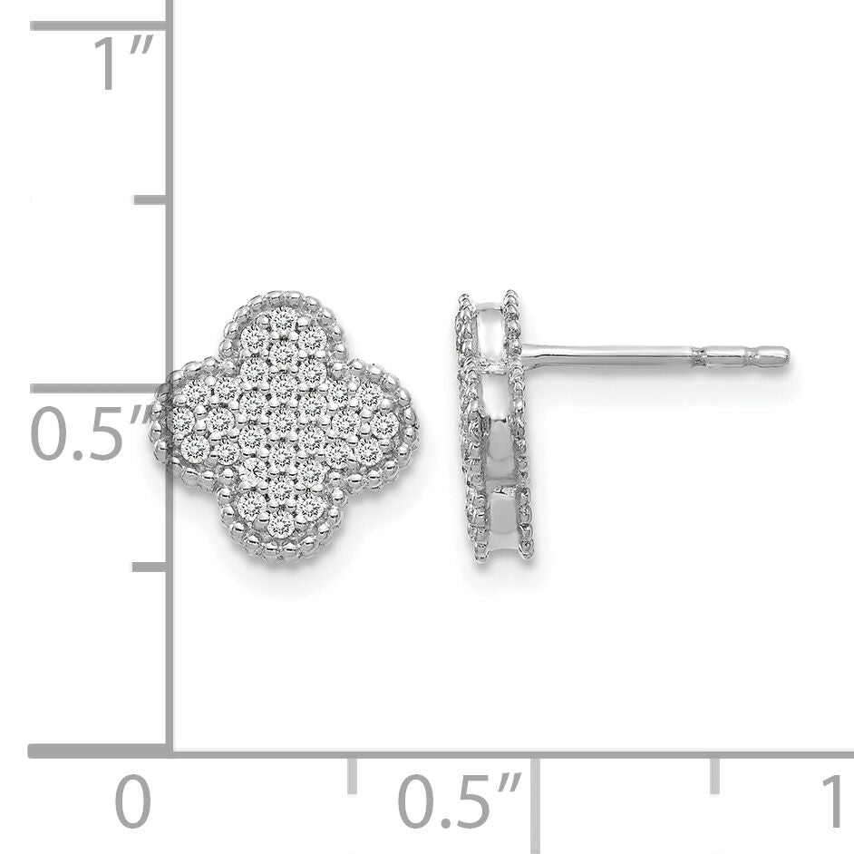 14k White Gold Diamond Quatrefoil Post Earrings-EM5500-033-WA
