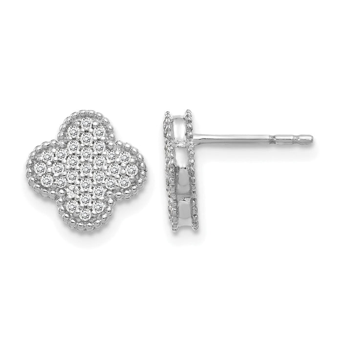 14k White Gold Diamond Quatrefoil Post Earrings-EM5500-033-WA