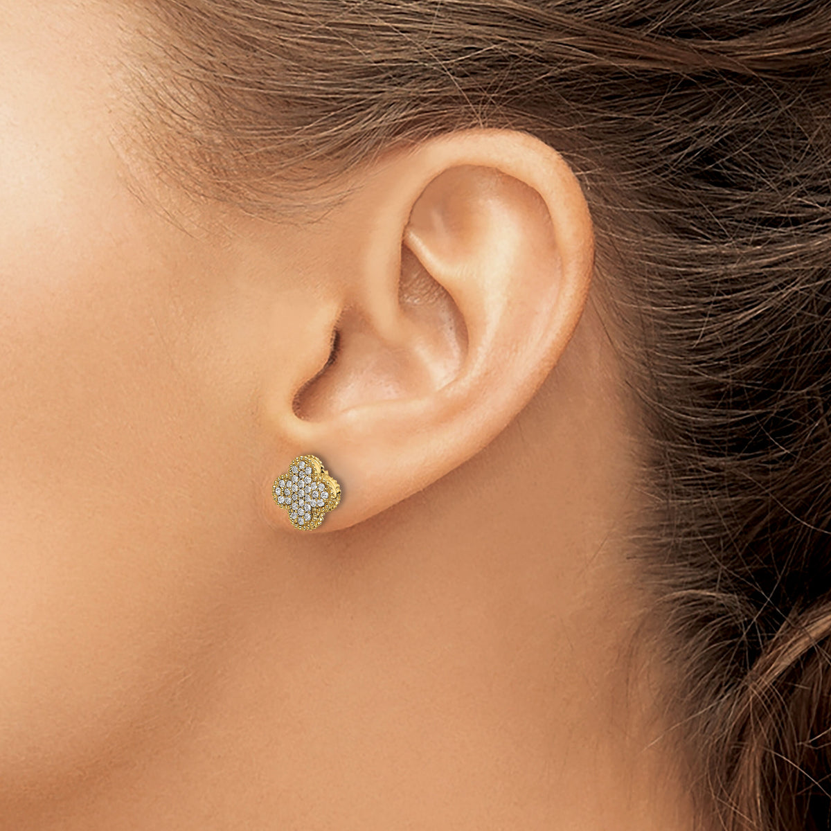14k Diamond Quatrefoil Post Earrings-EM5500-033-YA