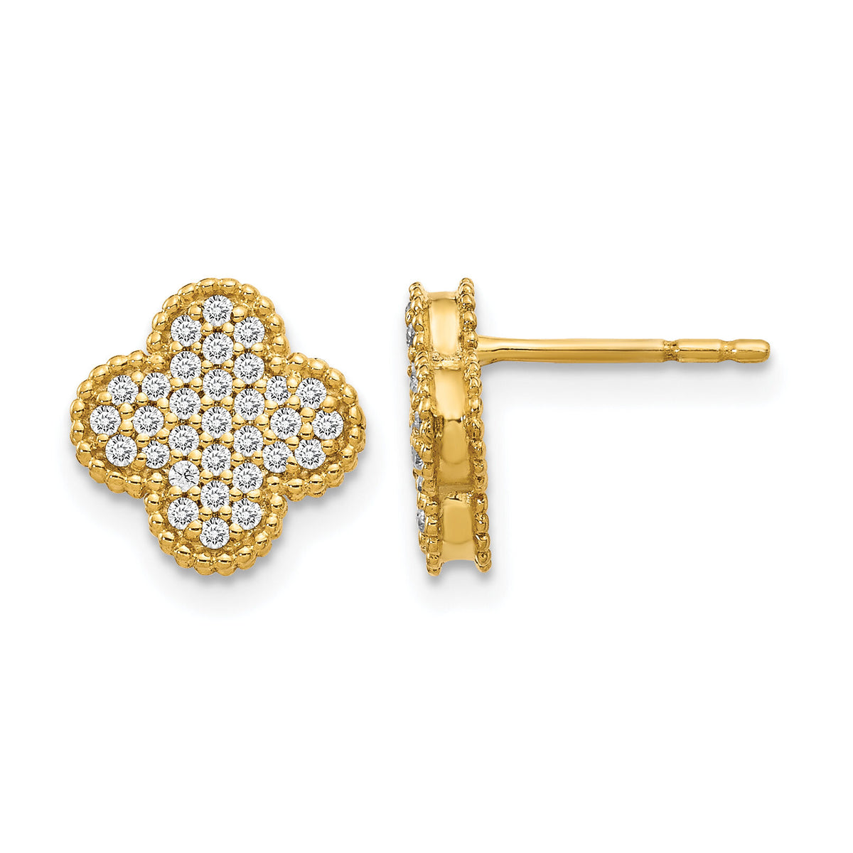14k Diamond Quatrefoil Post Earrings-EM5500-033-YA