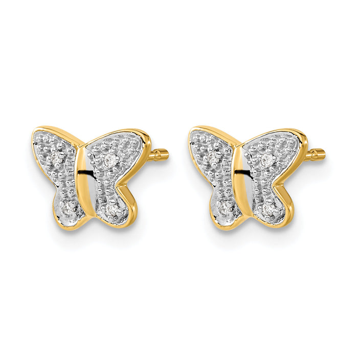 14k w/Rhodium Diamond Butterfly Post Earrings-EM5504-002-YA