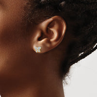 14k w/Rhodium Diamond Butterfly Post Earrings-EM5504-002-YA