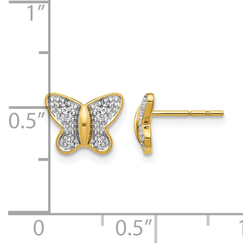 14k w/Rhodium Diamond Butterfly Post Earrings-EM5504-002-YA