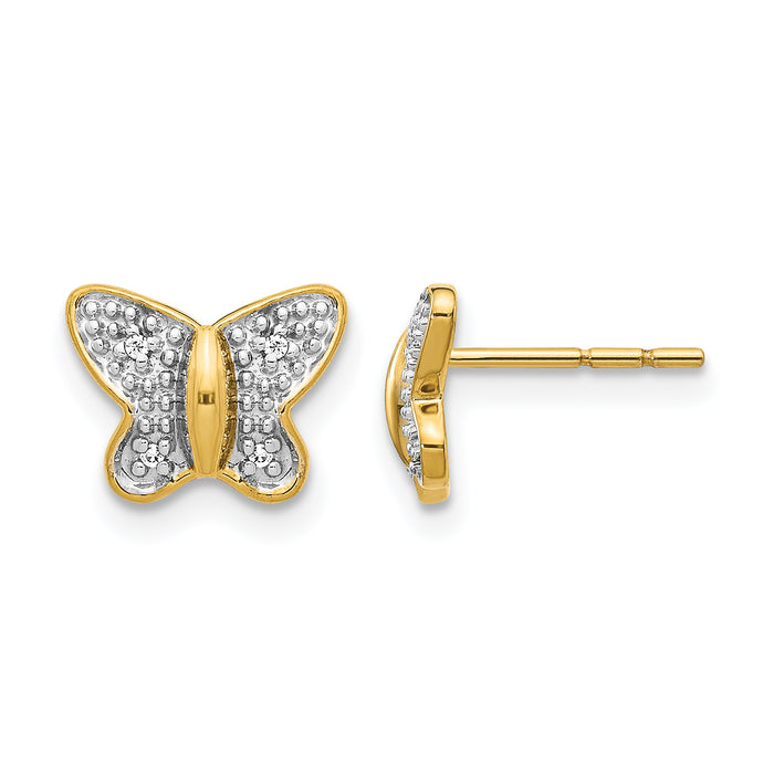 14k w/Rhodium Diamond Butterfly Post Earrings-EM5504-002-YA