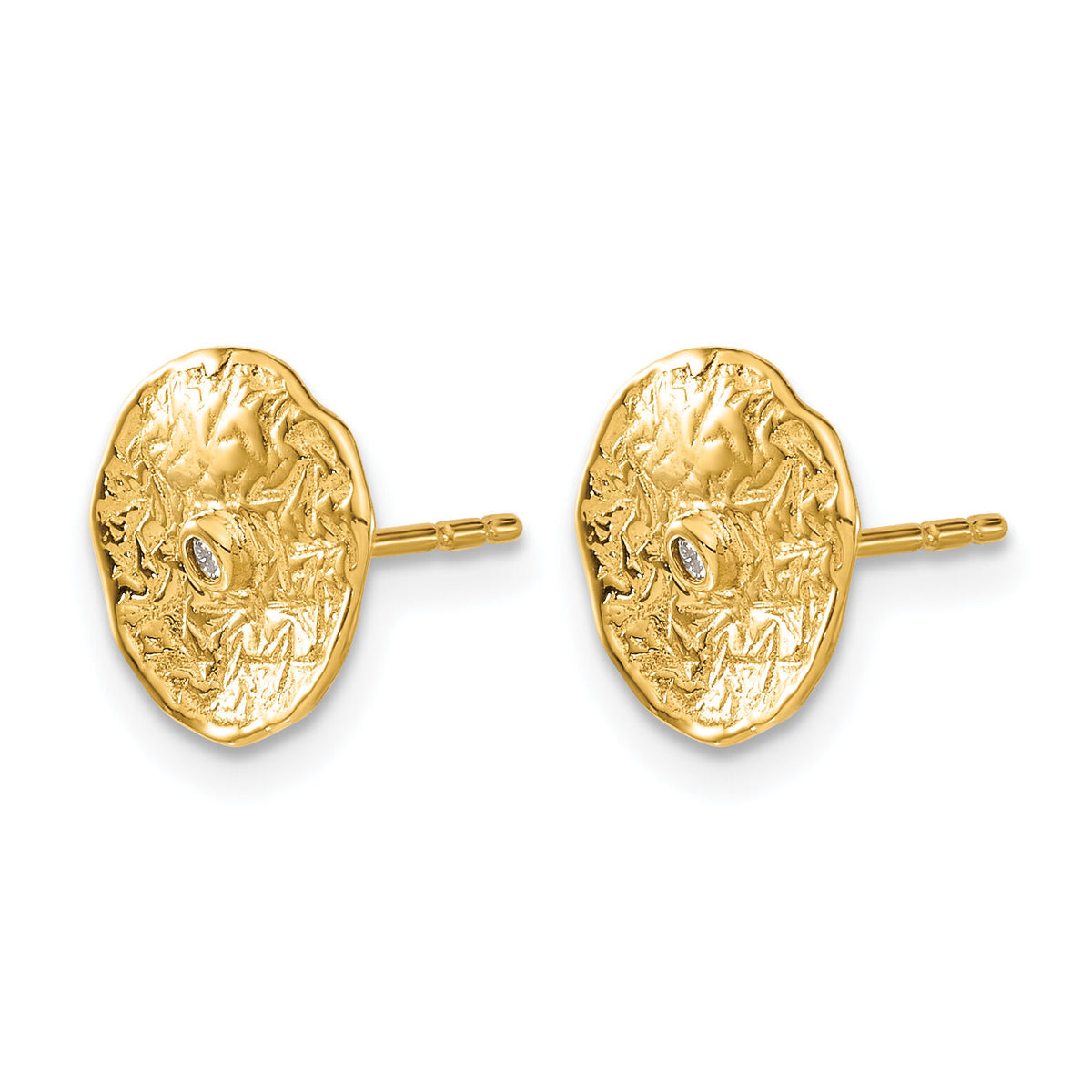 14k Small Textured Circle Diamond Earrings-EM5505-003-YA