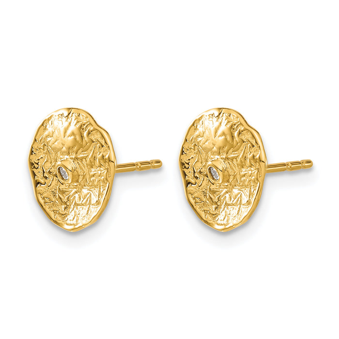 14k Small Textured Circle Diamond Earrings-EM5505-003-YA