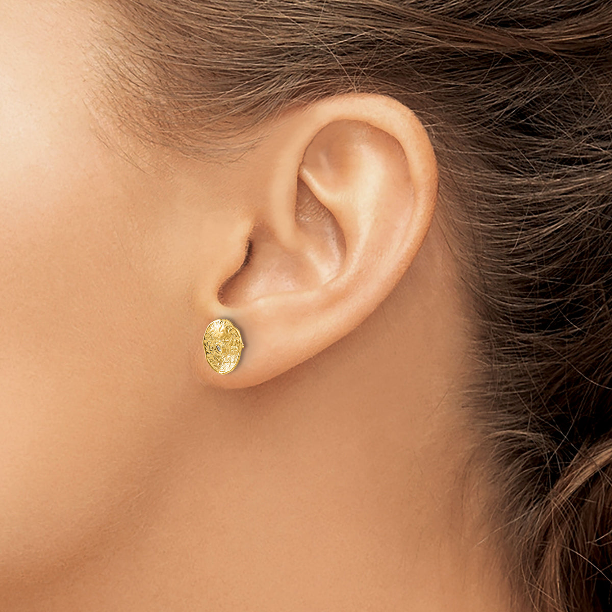 14k Small Textured Circle Diamond Earrings-EM5505-003-YA
