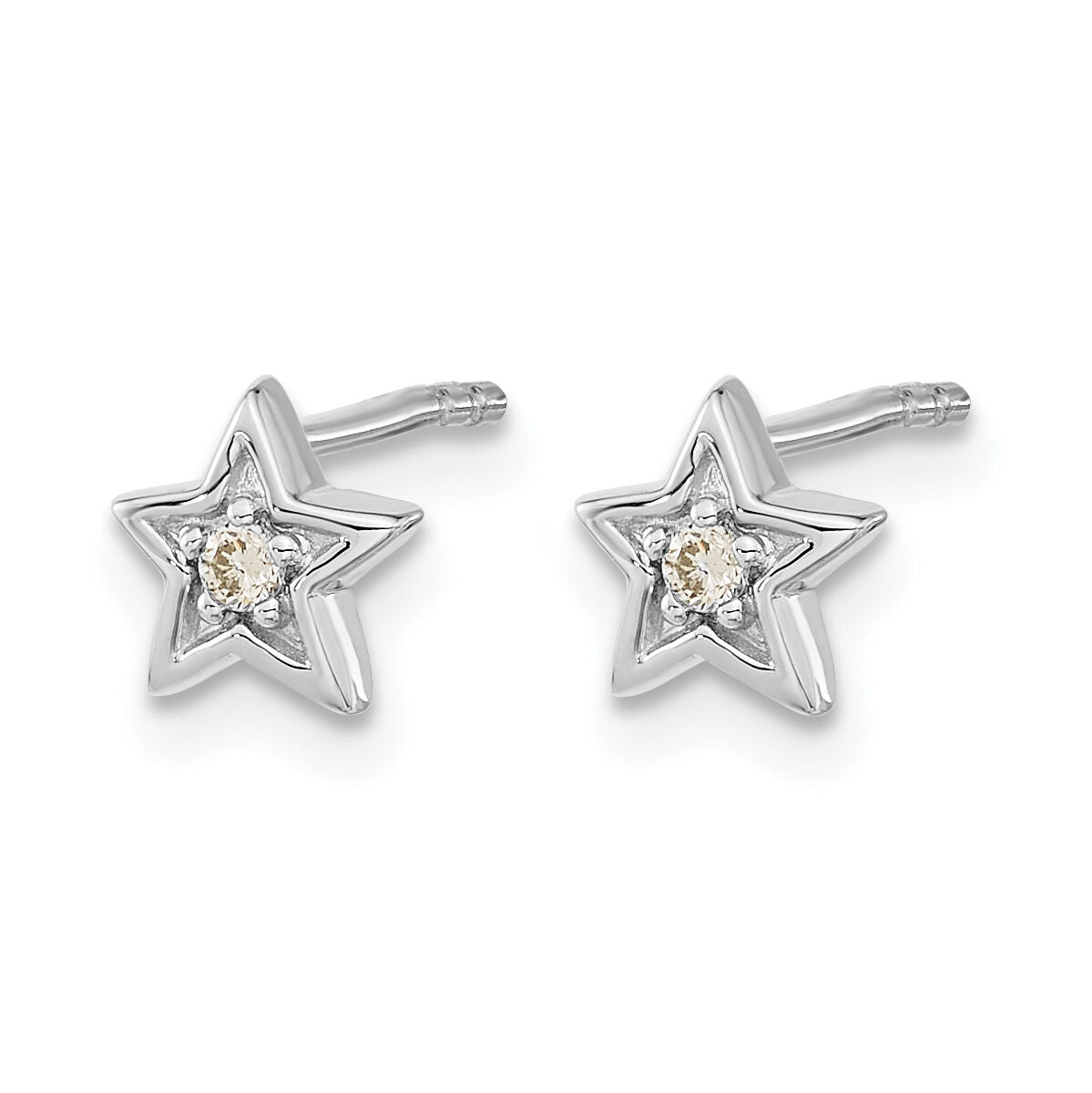 14k White Gold Diamond Star Post Earrings-EM5510-005-WA