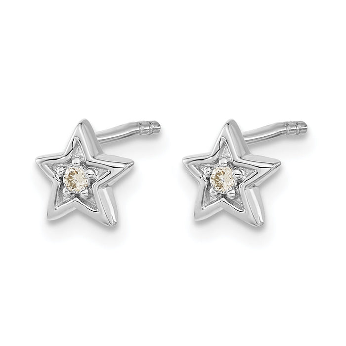 14k White Gold Diamond Star Post Earrings-EM5510-005-WA