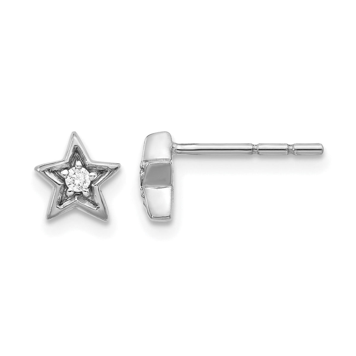 14k White Gold Diamond Star Post Earrings-EM5510-005-WA