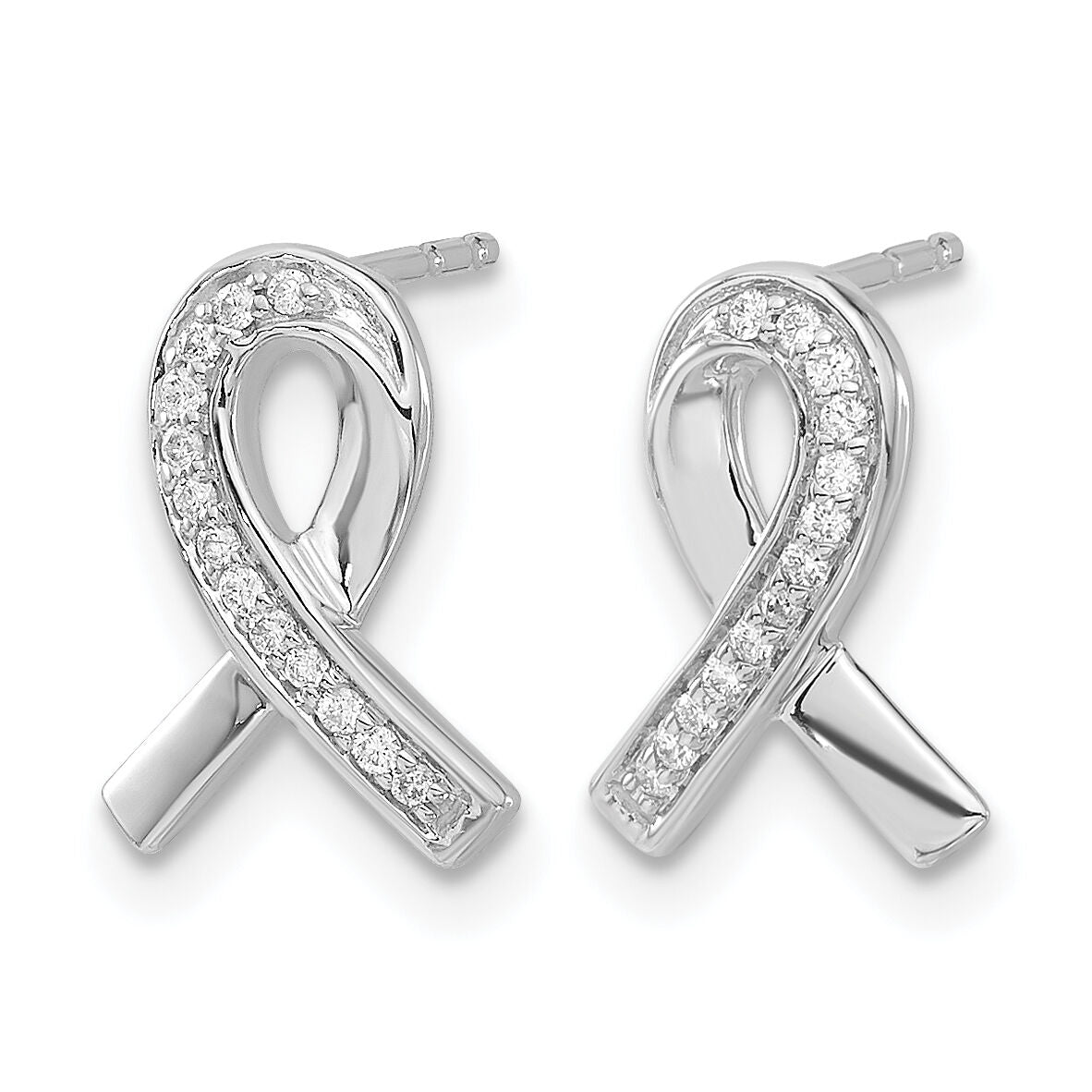 14k White Gold Diamond Awareness Ribbon Earrings-EM5512-010-WA