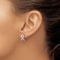 14k White Gold Diamond Awareness Ribbon Earrings-EM5512-010-WA