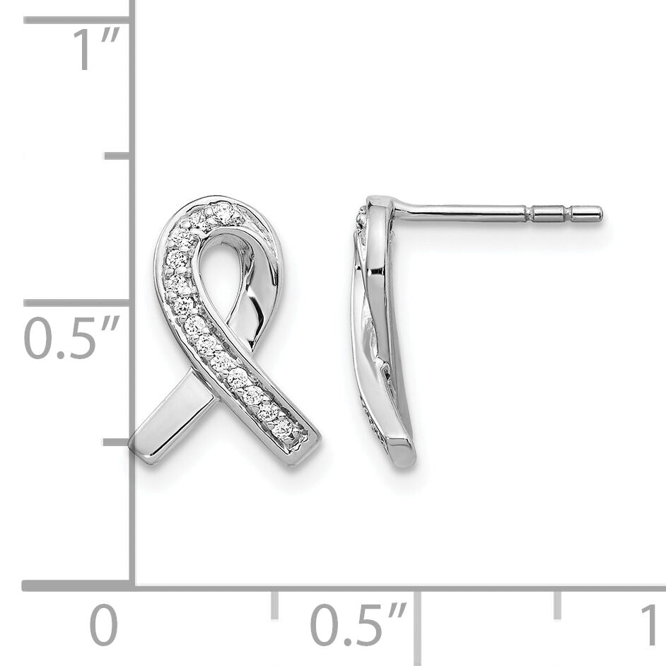 14k White Gold Diamond Awareness Ribbon Earrings-EM5512-010-WA