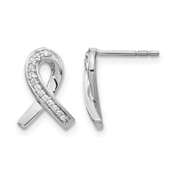 14k White Gold Diamond Awareness Ribbon Earrings-EM5512-010-WA