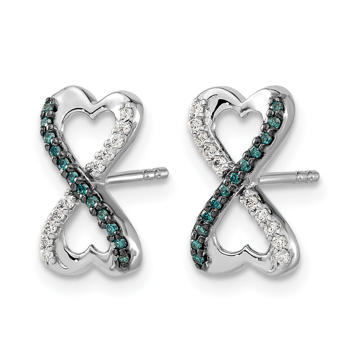 14k White Gold Blue and White Diamond Infinity Heart Post Earrings-EM5516-BD-016-WA