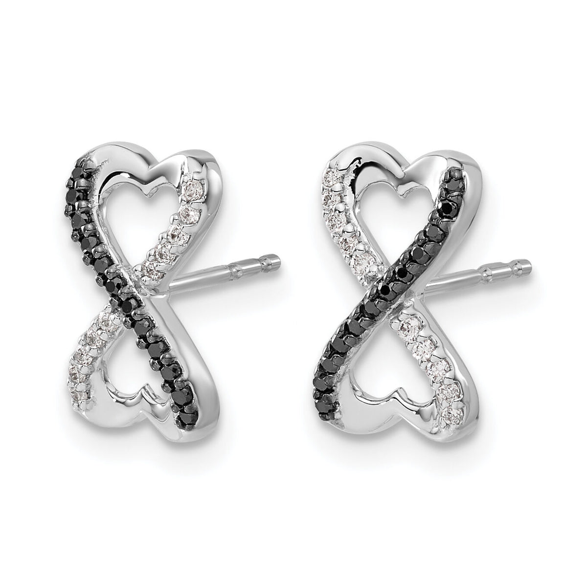 14k White Gold Black and White Diamond Infinity Heart Post Earrings-EM5516-BK-016-WA