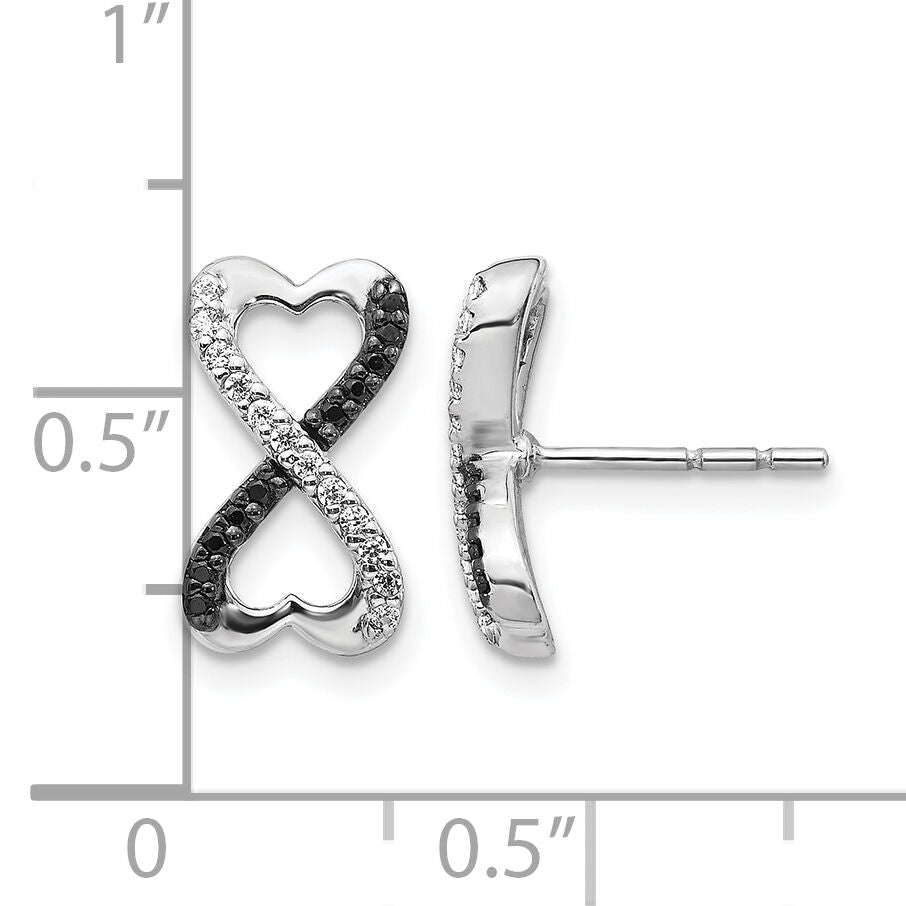14k White Gold Black and White Diamond Infinity Heart Post Earrings-EM5516-BK-016-WA