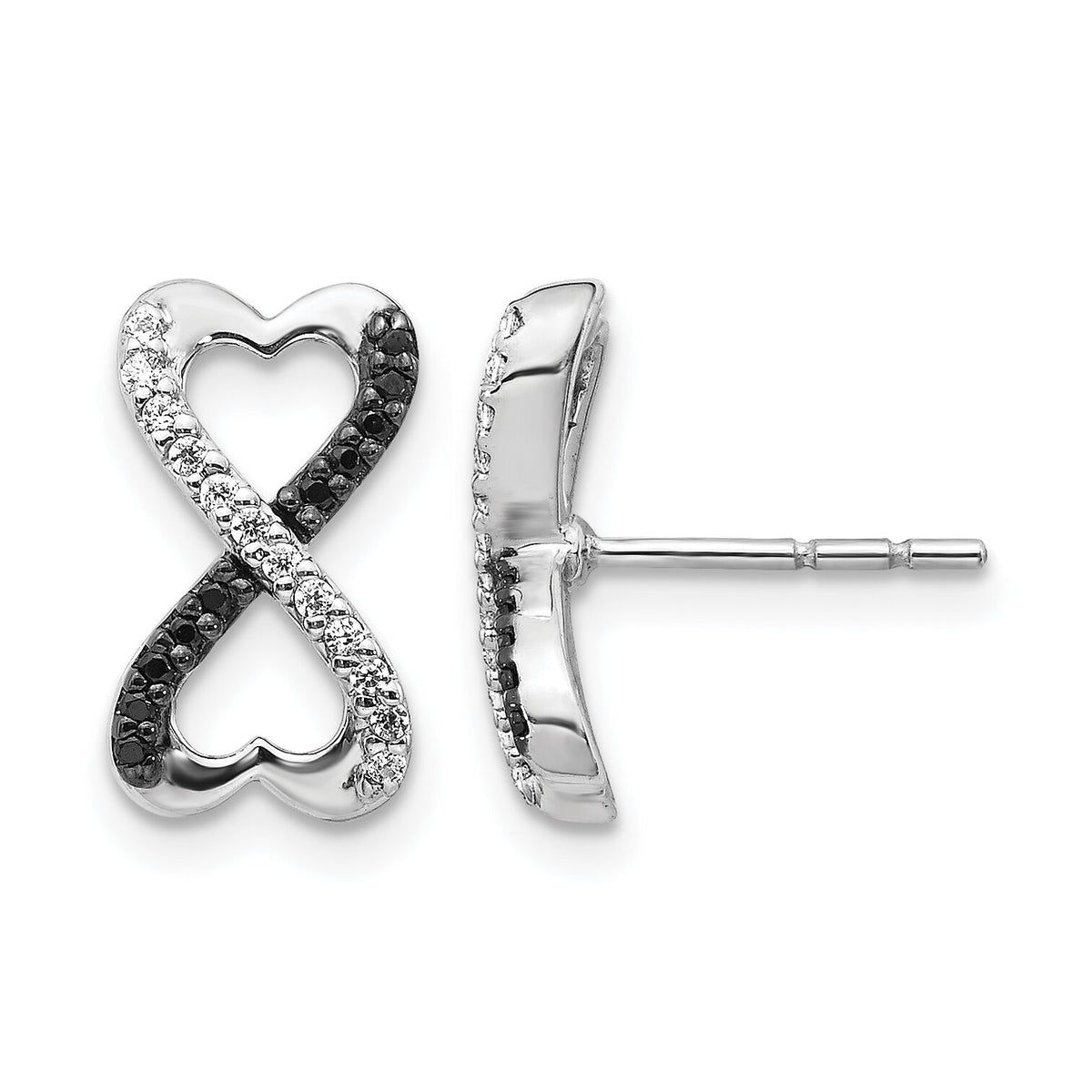 14k White Gold Black and White Diamond Infinity Heart Post Earrings-EM5516-BK-016-WA