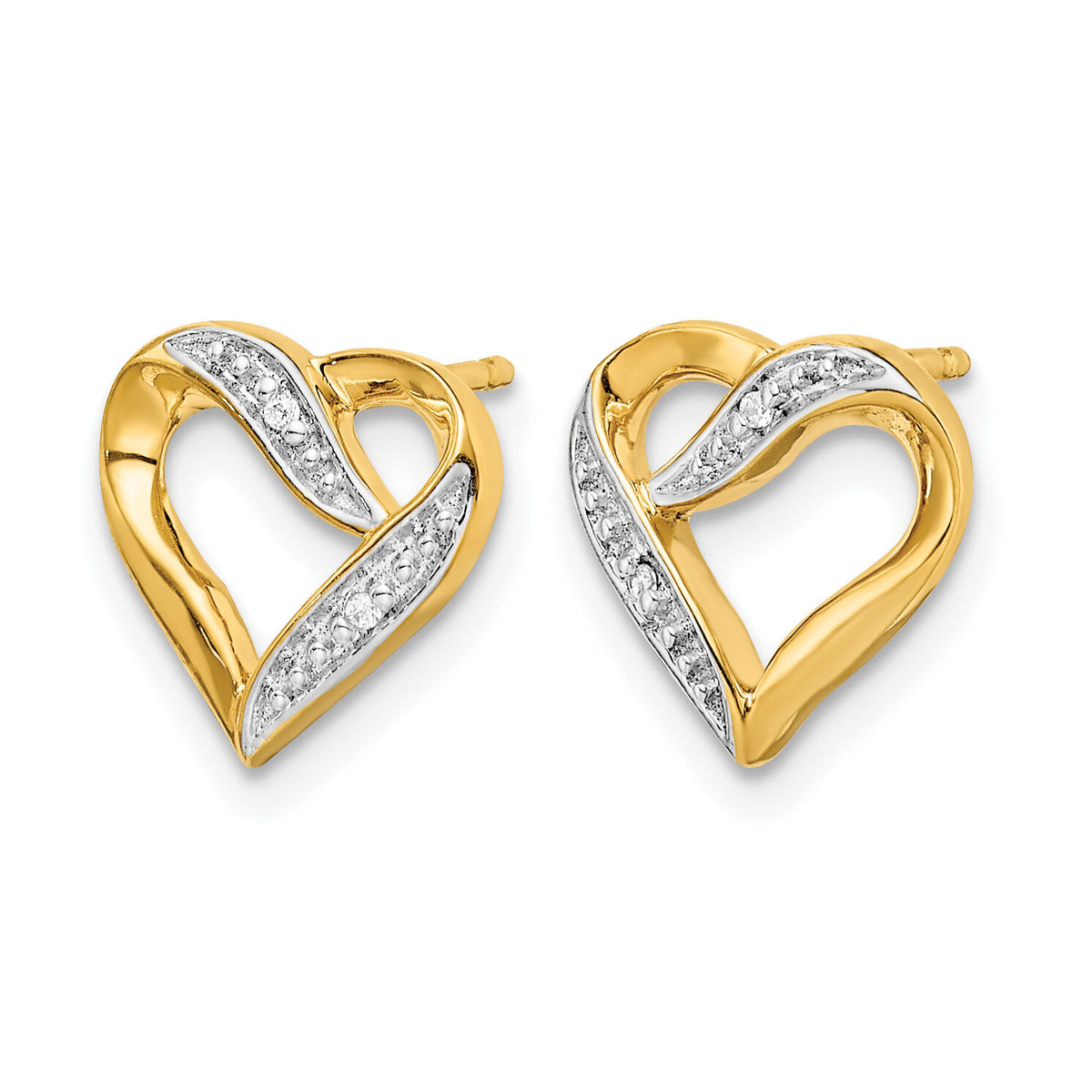 14k and Rhodium Diamond Heart Post Earrings-EM5519-002-YA