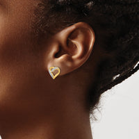 14k and Rhodium Diamond Heart Post Earrings-EM5519-002-YA