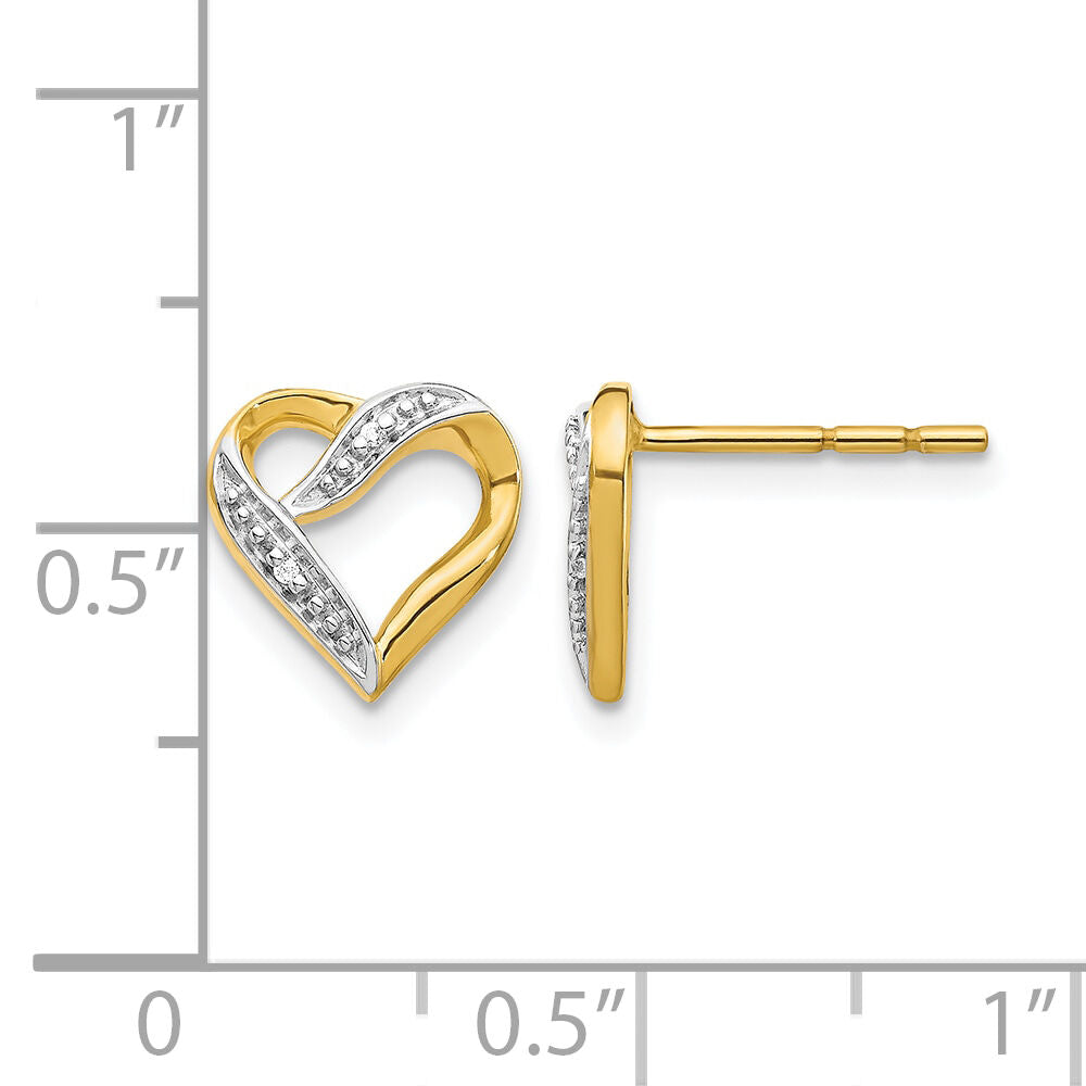 14k and Rhodium Diamond Heart Post Earrings-EM5519-002-YA