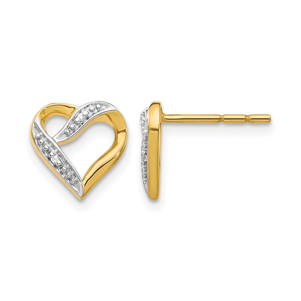 14k and Rhodium Diamond Heart Post Earrings-EM5519-002-YA