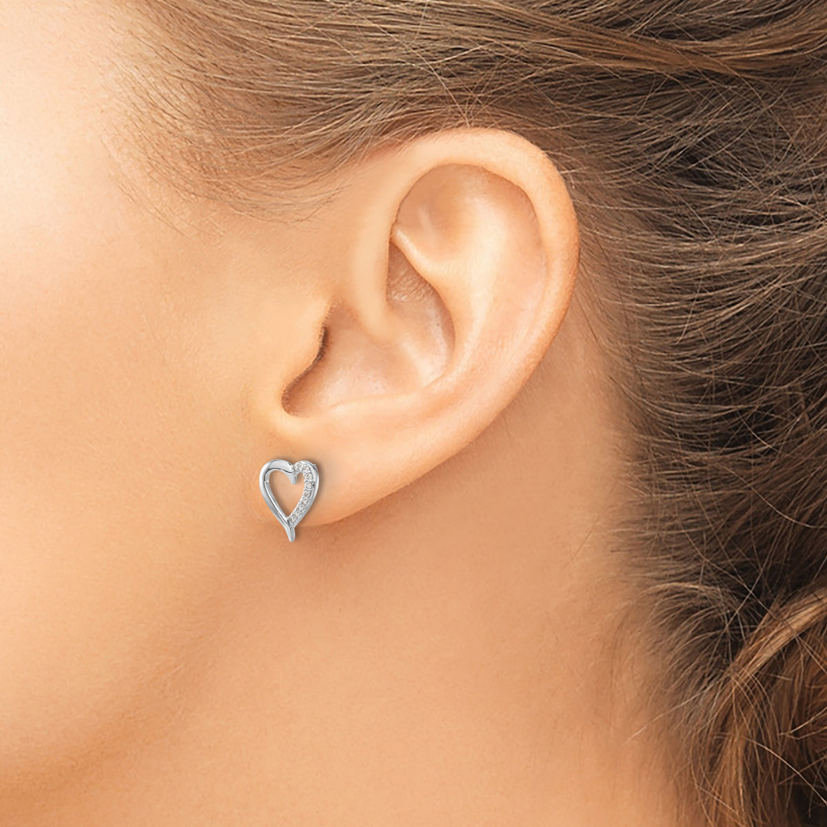 14k White Gold Diamond Heart Earrings-EM5521-010-WA