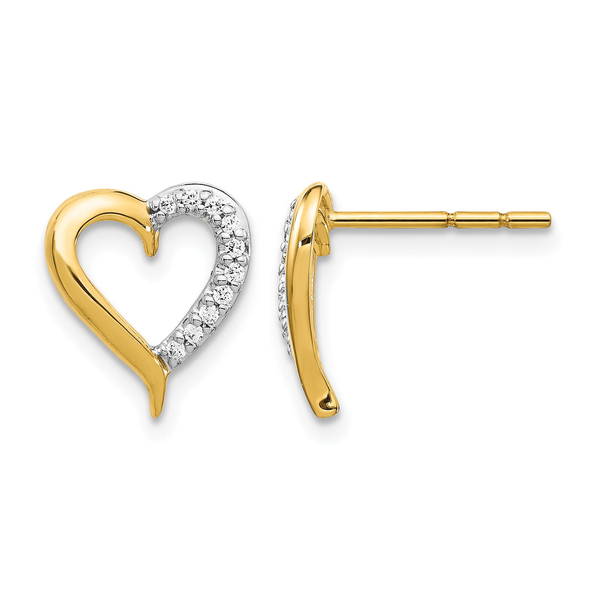 14k Gold Diamond Heart Post Earrings-EM5521-010-YA