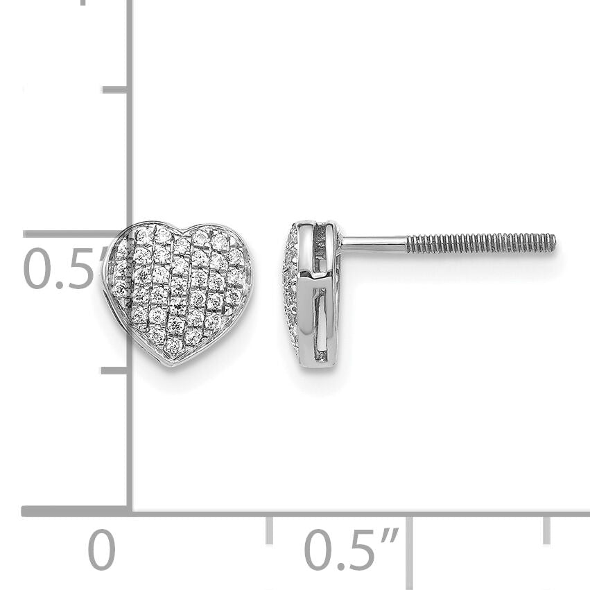 14k White Gold Diamond Heart Screw Back Post Earrings-EM5525-020-WA