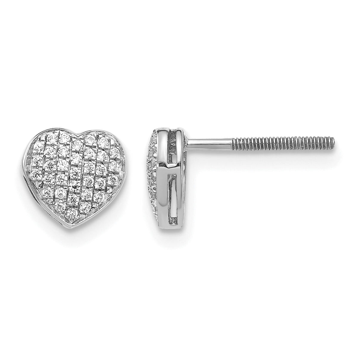 14k White Gold Diamond Heart Screw Back Post Earrings-EM5525-020-WA