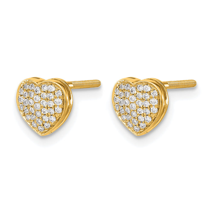 14k Diamond Heart Screw Back Post Earrings-EM5525-020-YA