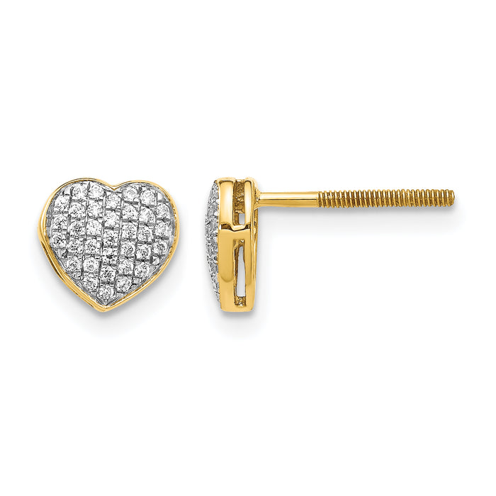 14k Diamond Heart Screw Back Post Earrings-EM5525-020-YA