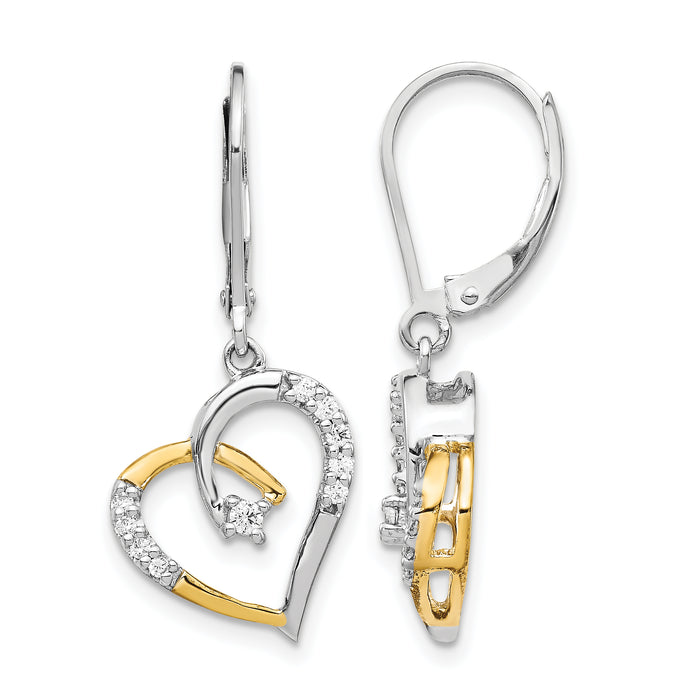 14k Yellow and White Gold Diamond Heart Leverback Earrings-EM5532-020-YWA