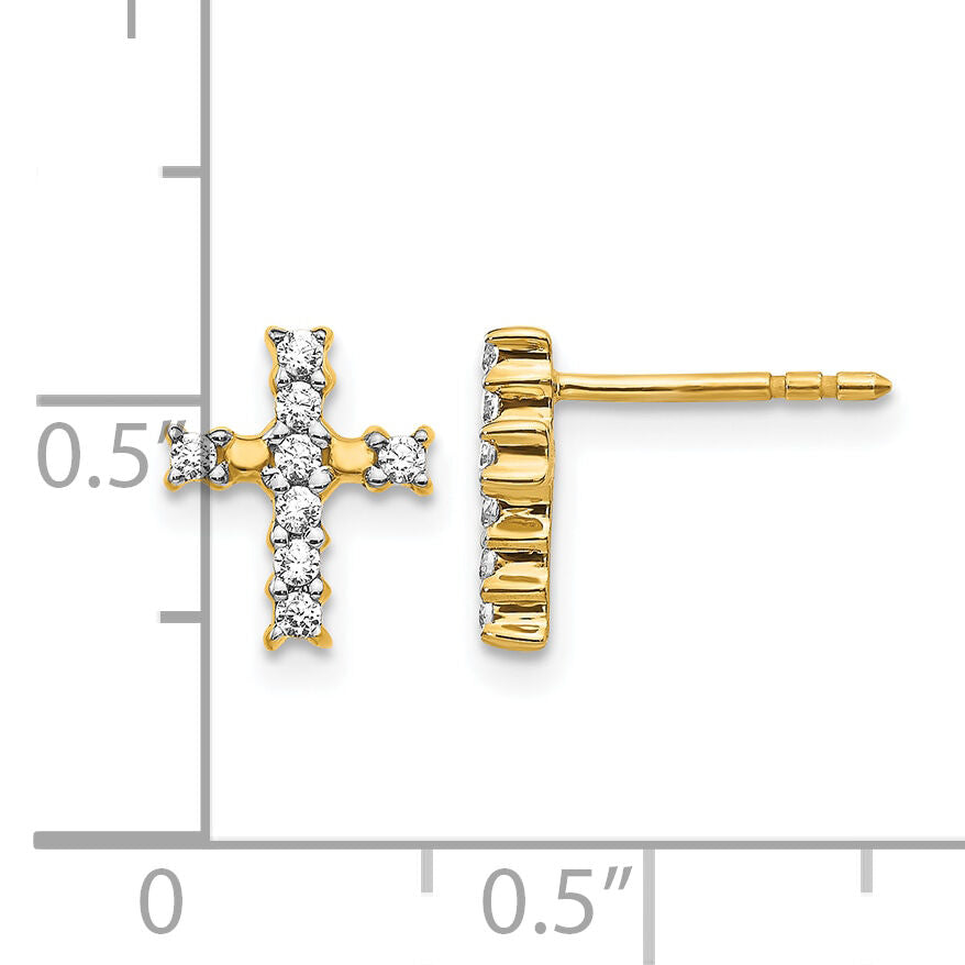 14k Gold Polished Diamond Cross Post Earrings-EM5533-020-YA