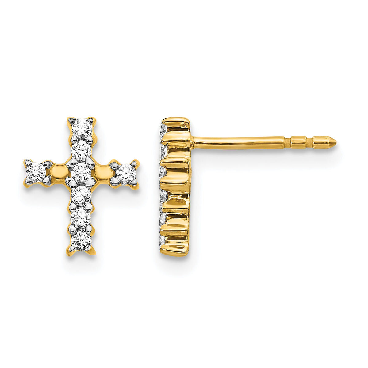 14k Gold Polished Diamond Cross Post Earrings-EM5533-020-YA