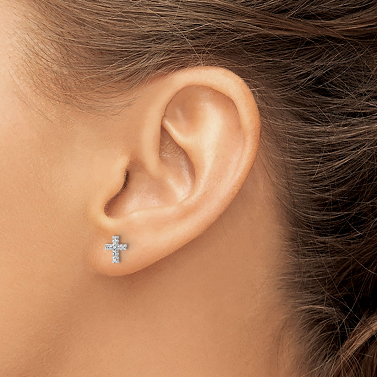 14k White Gold Polished Diamond Cross Post Earrings-EM5534-005-WA