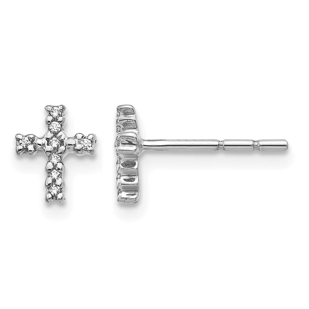 14k White Gold Polished Diamond Cross Post Earrings-EM5534-005-WA