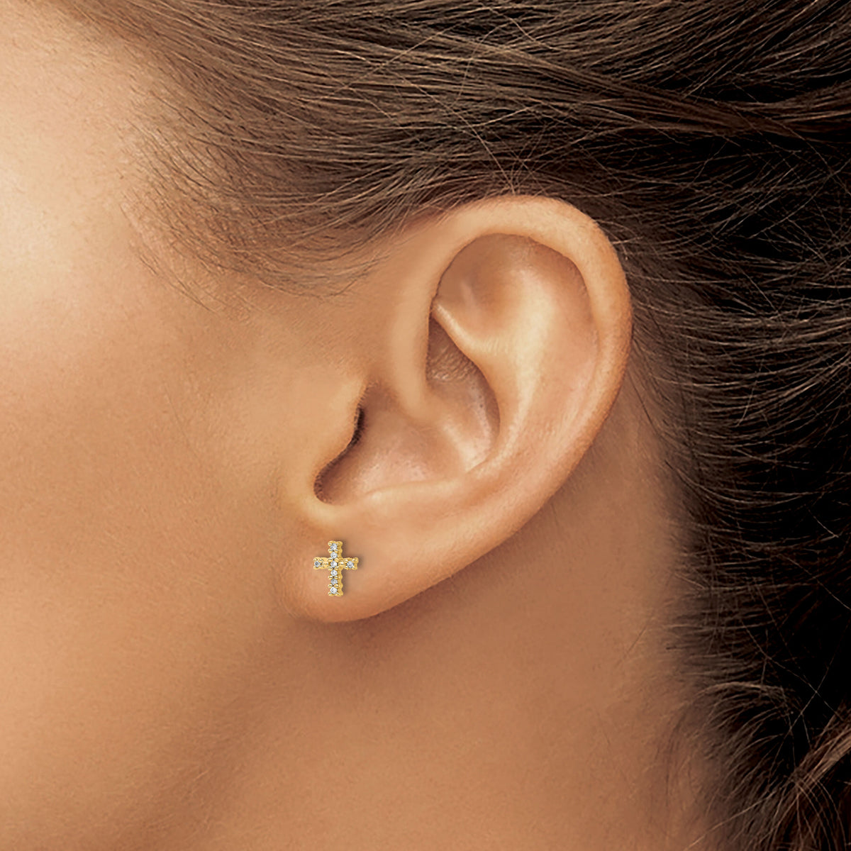 14k w/Rhodium Diamond Cross Post Earrings-EM5534-005-YA