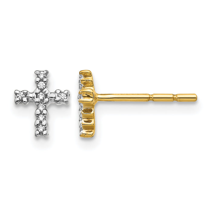 14k w/Rhodium Diamond Cross Post Earrings-EM5534-005-YA