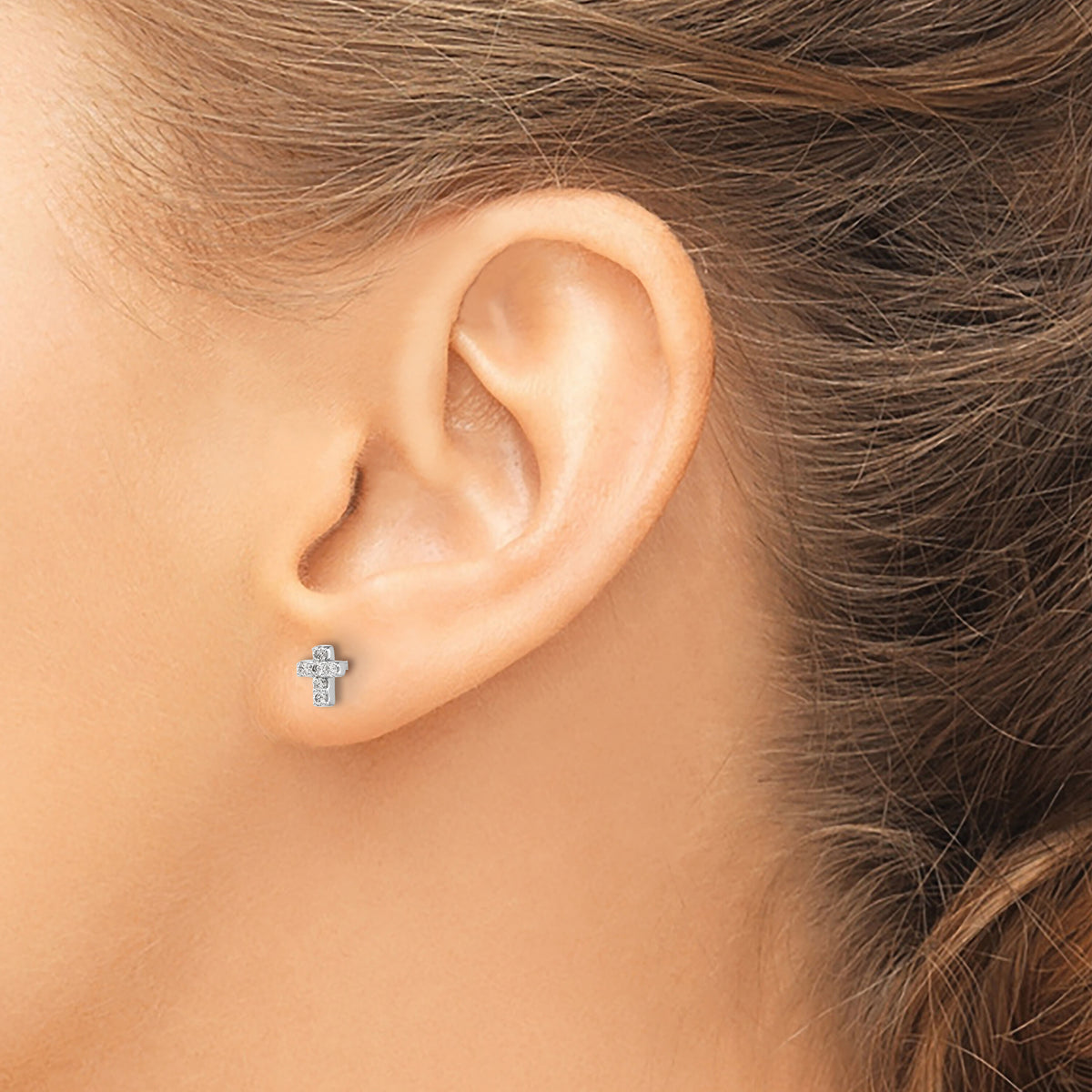 14k White Gold Diamond Cross Earrings-EM5535-016-WA