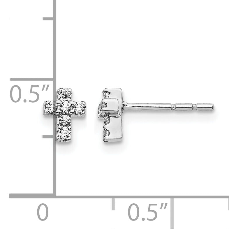 14k White Gold Diamond Cross Earrings-EM5535-016-WA
