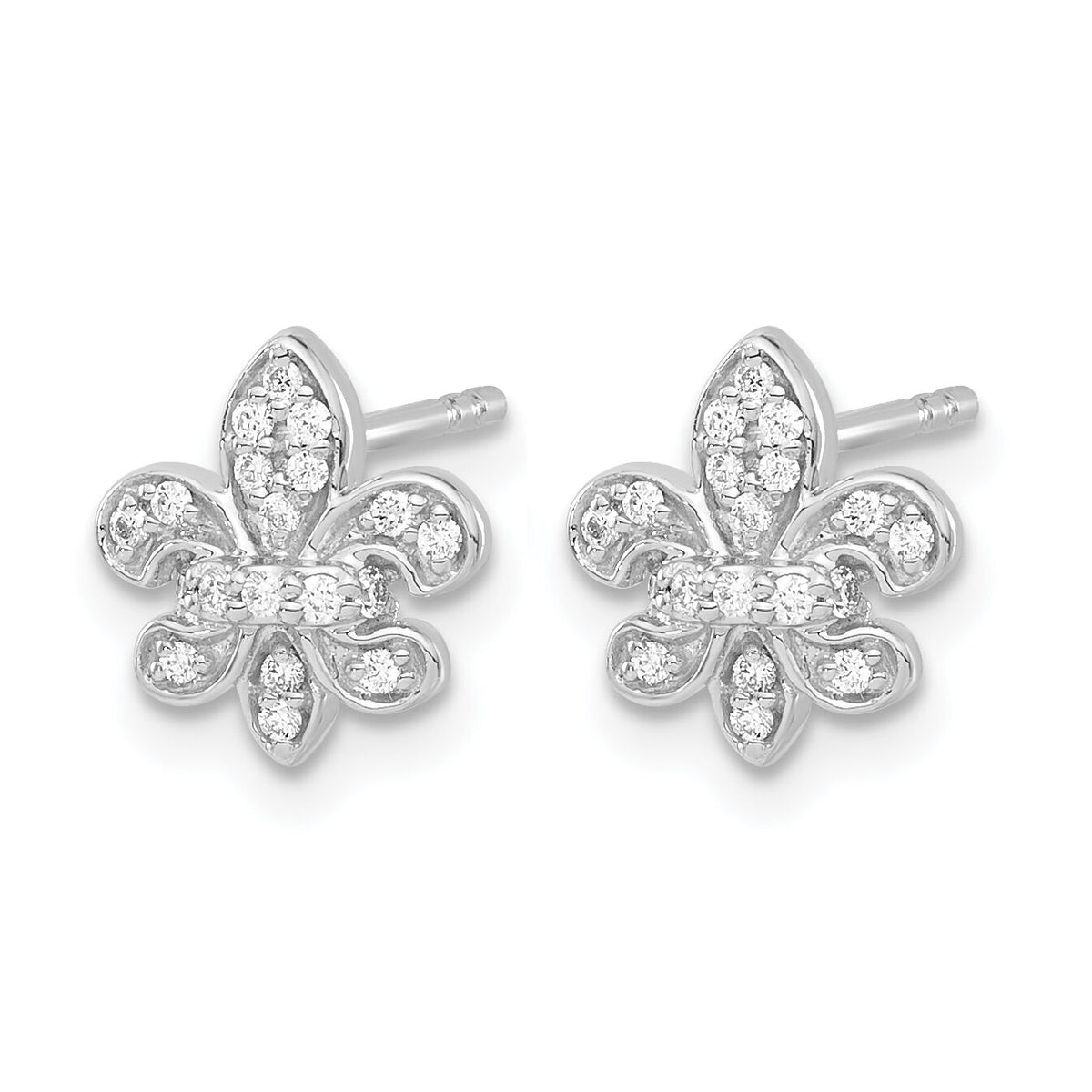 14k White Gold Diamond Fleur de Lis Post Earrings-EM5537-016-WA